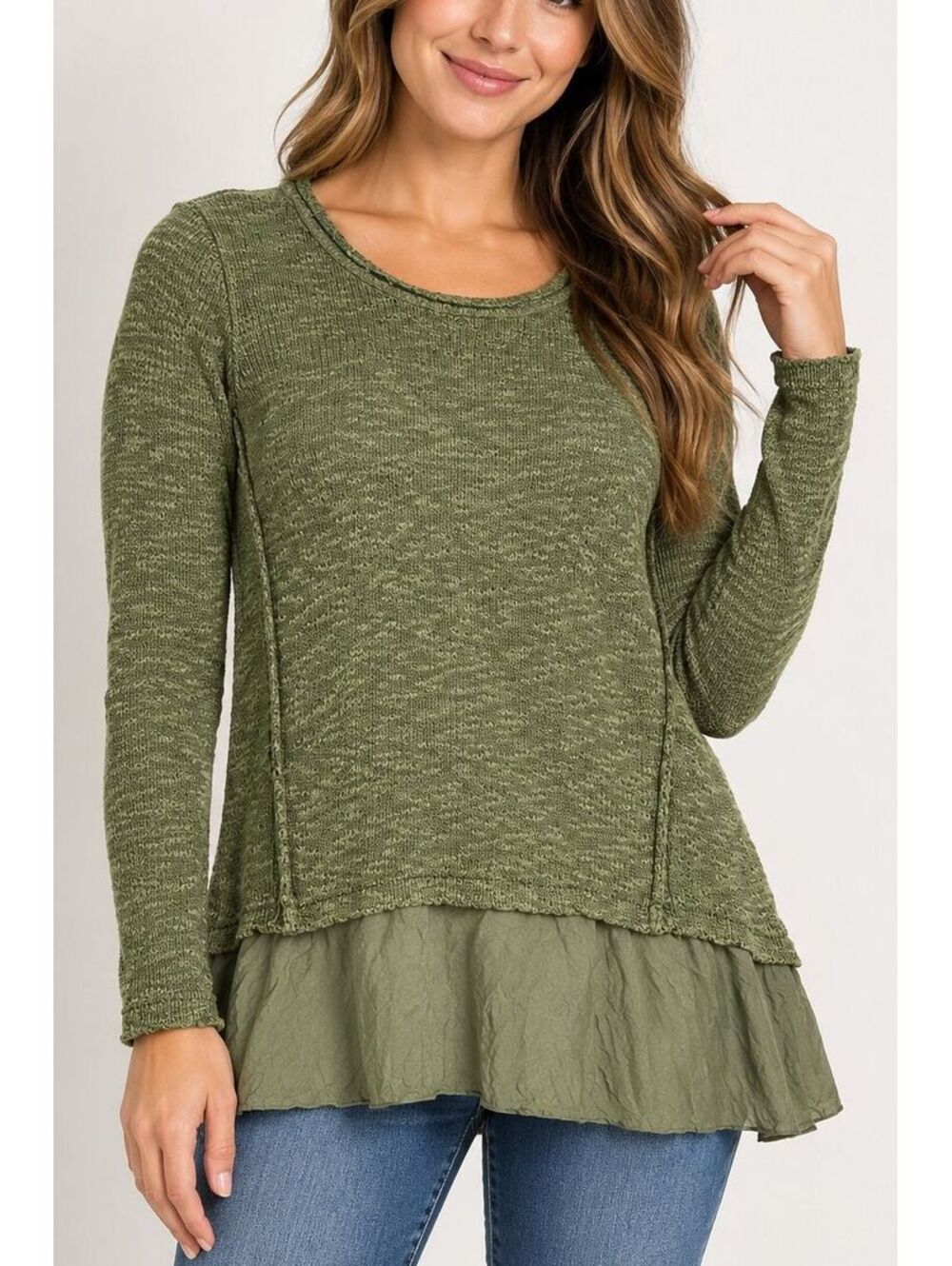 Hippie Rose Olive Green Knit Sweater Womens S Boho Layered Hem Tunic Fall